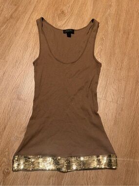 Vintage Express Brown Sequin Hem Tank Top - Casual to Dressy 90s Fashion